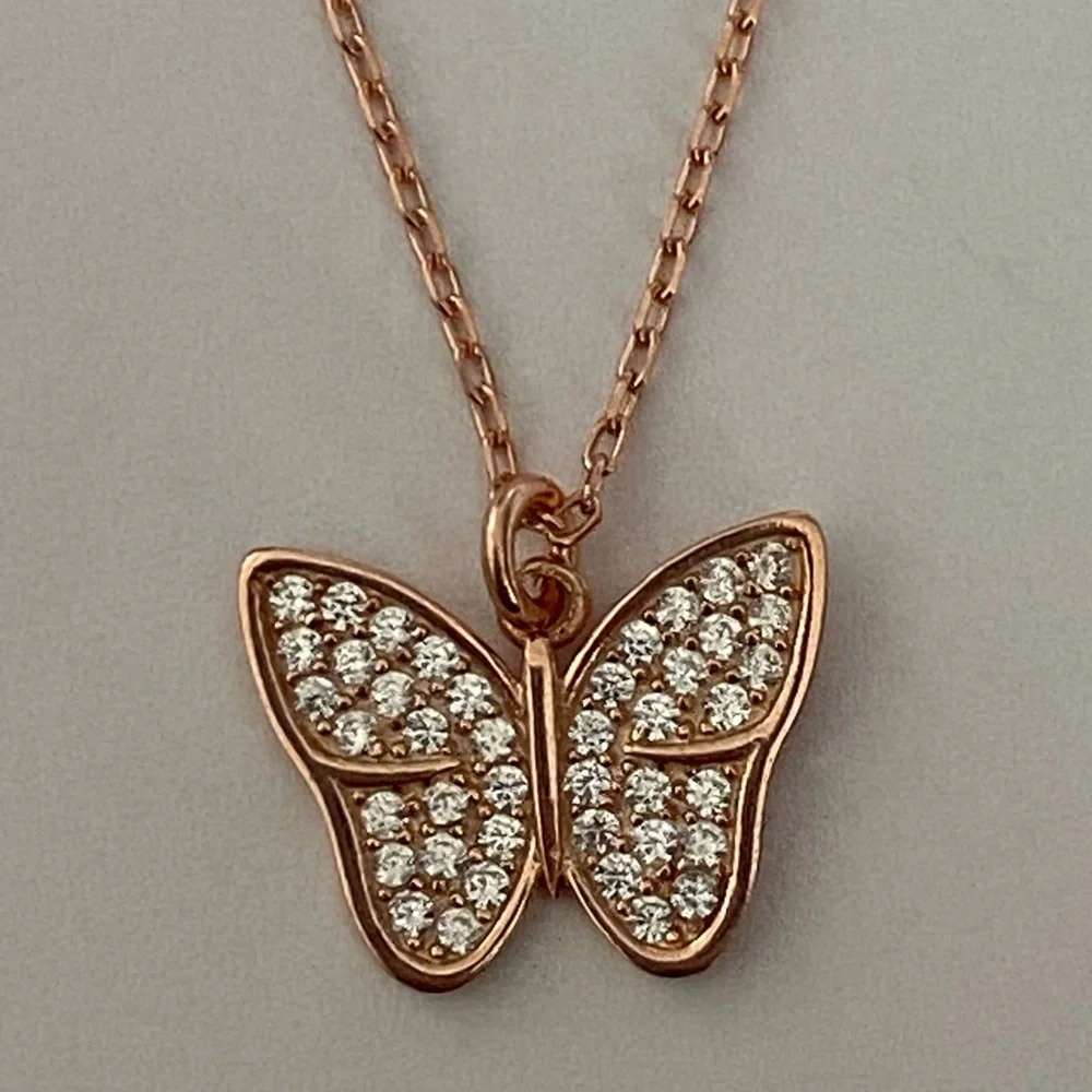 925 Sterling silver butterfly necklace cz stones 14k rose gold plated